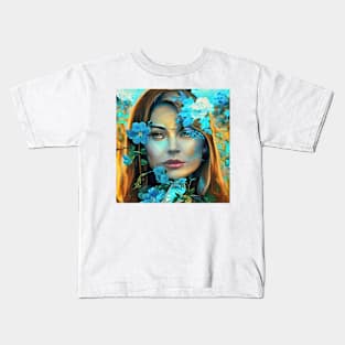 Face in blue flowers Kids T-Shirt